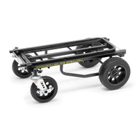 Black metal cart with wheels on a white background