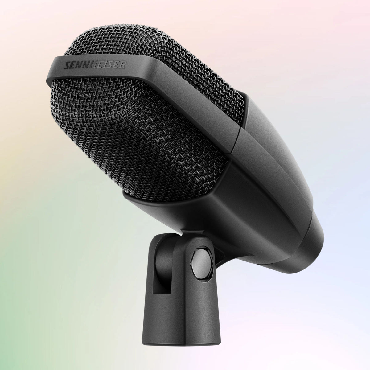 Angled view of Sennheiser MD 421 KOMPAKT Microphone on multicolored background