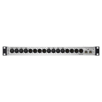 Rear ports view of Sonifex AVN-AESIO8-RAV 8-AES3 I/O XLR RAVENNA Interface on white background