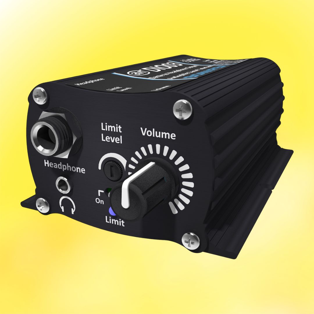 Angled photo of Sonifex AVN-DIO03 on yellow background