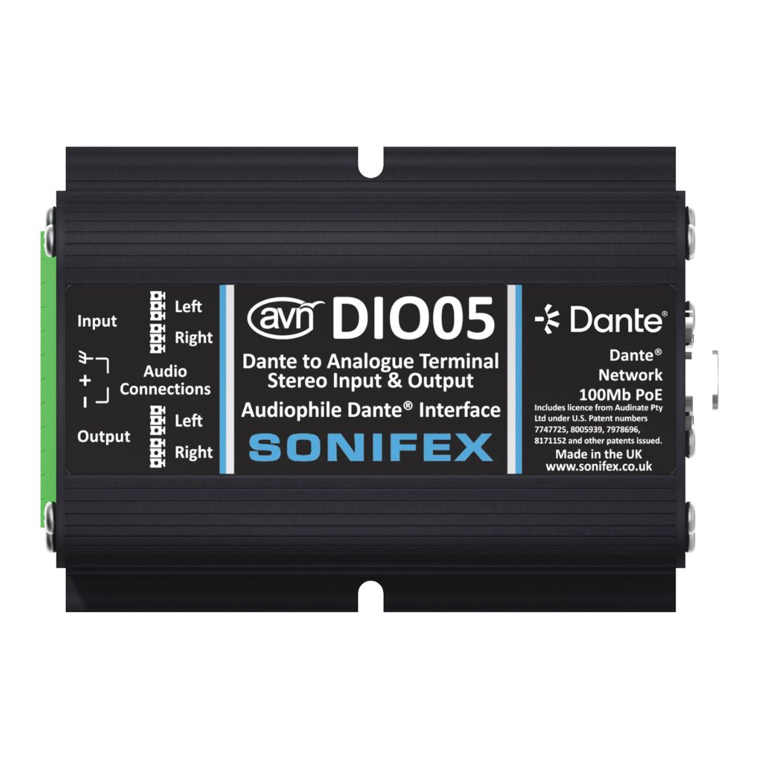 Top view of Sonifex AVN-DIO05 on white background