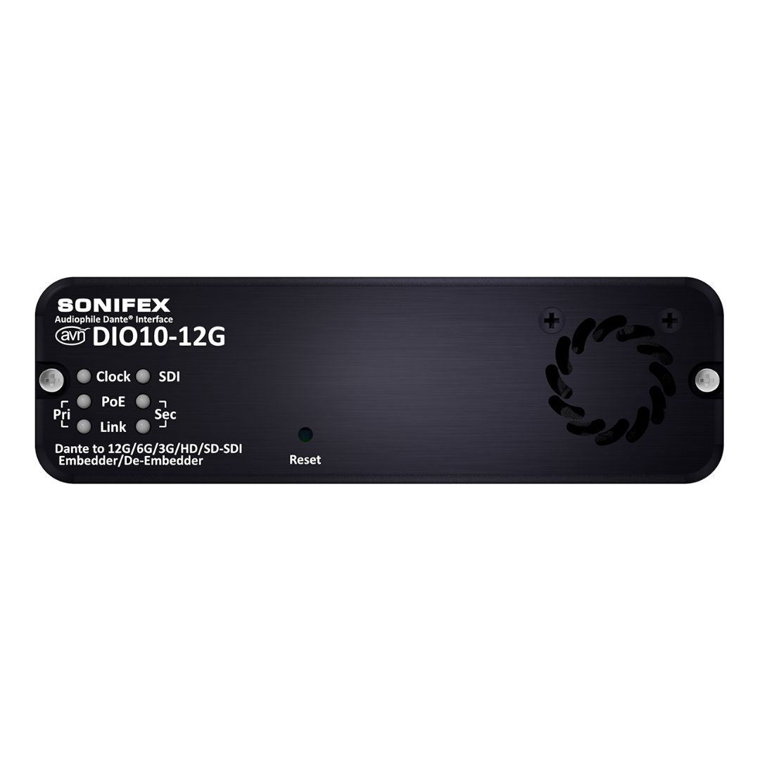Front view of Sonifex AVN-DIO10-12G on white background