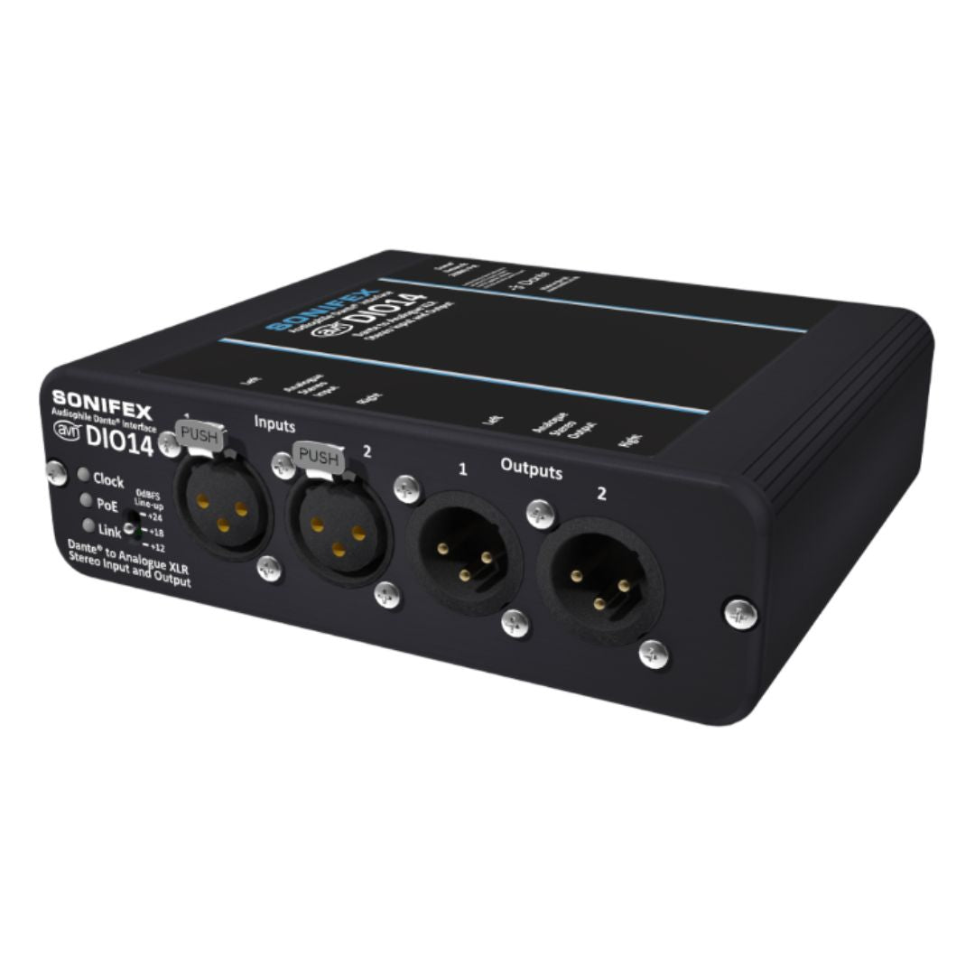 Angled front view of Sonifex AVN-DIO14 on white background