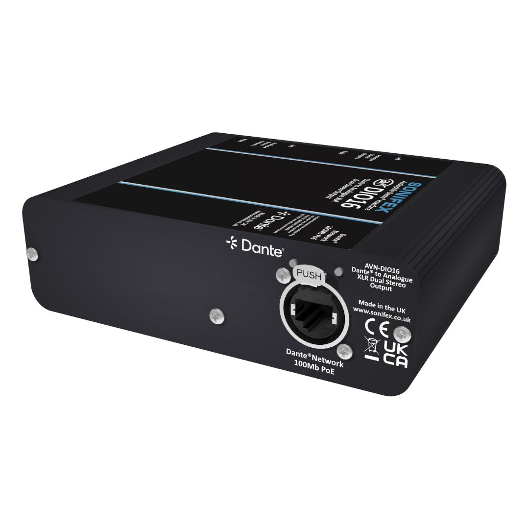Angled rear view of Sonifex AVN-DIO16 on white background