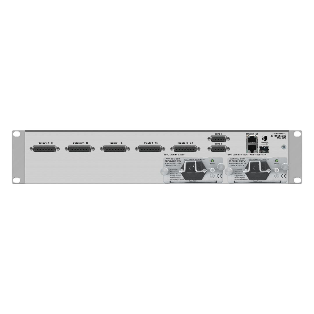Rear view of Sonifex AVN-PX8X4C on white background