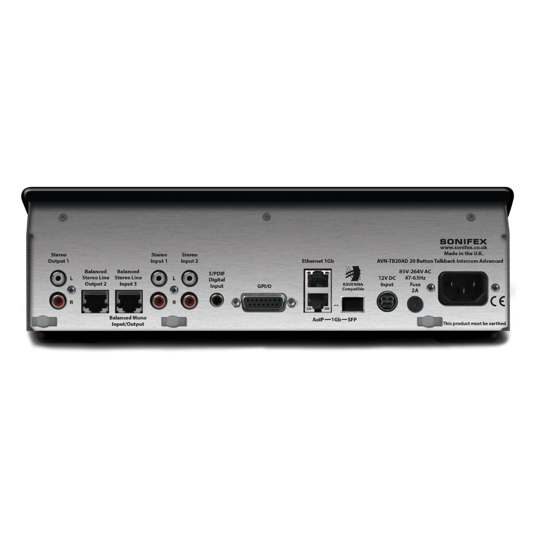 Rear view of Sonifex AVN-TB20AD on white background