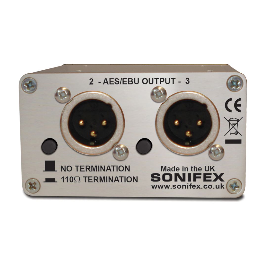 Rear panel of Sonifex CM-AESX3 on white background