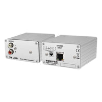 Pair of Sonifex CM-LUR1 side by side displaying front and rear panels on white background