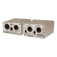 Pair of Sonifex CM-MS3 side by side displaying front and rear panels on white background