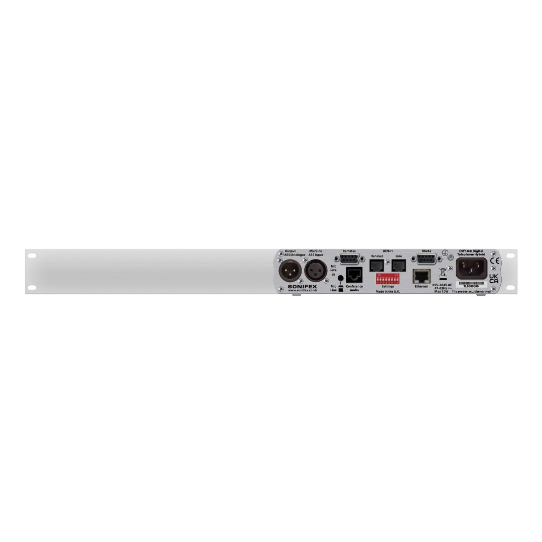 Rear view of Sonifex DHY-04 Rack Mounted on white background