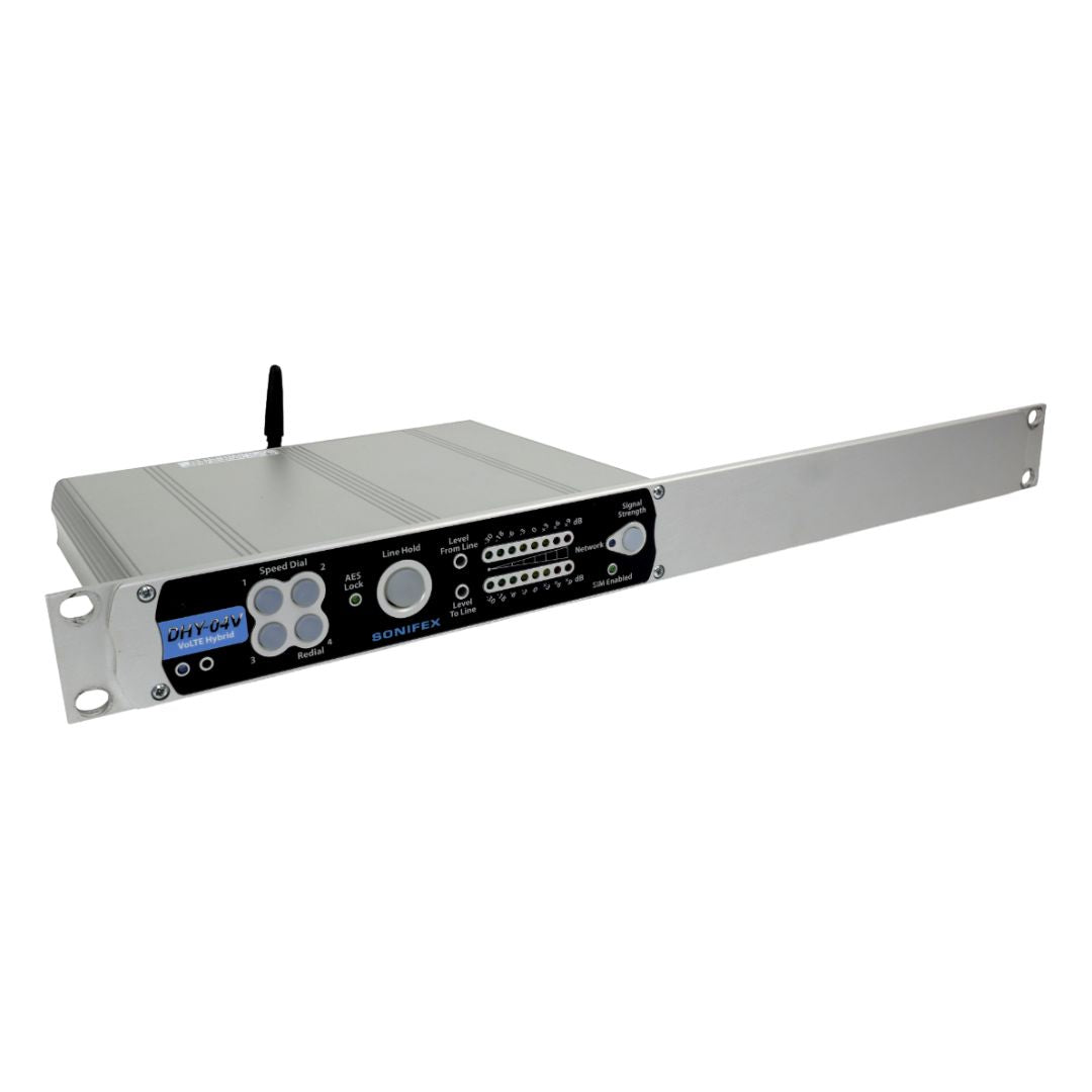 Angled shot of Sonifex DHY-04V Rack Mounted on white background