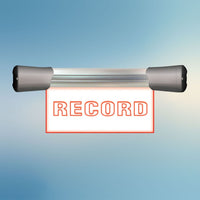 Front view of Sonifex LED Single Flush Mount RECORD Sign (7.9") on blue background
