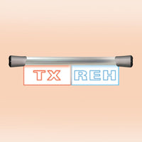 Front view of Sonifex LED Twin Flush Mount TRANSMISSION & REHEARSAL Sign on peach orange background