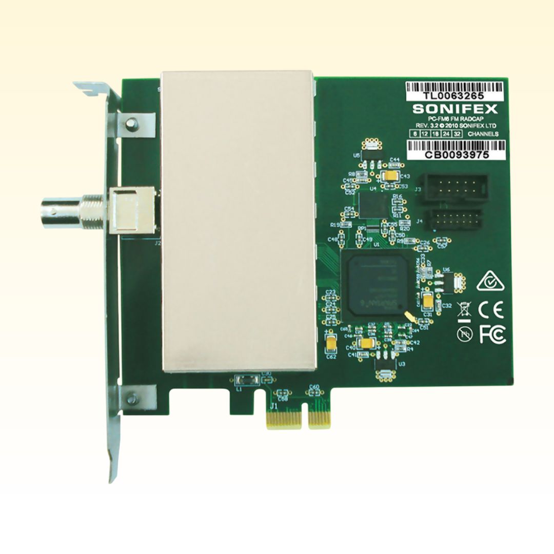 Top view of Sonifex PC-FM chip on yellow background