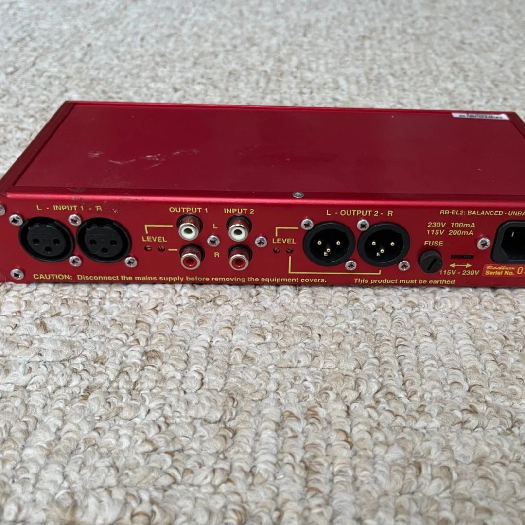 Top shot of rear panel of Sonifex RB-BL2 on beige rug