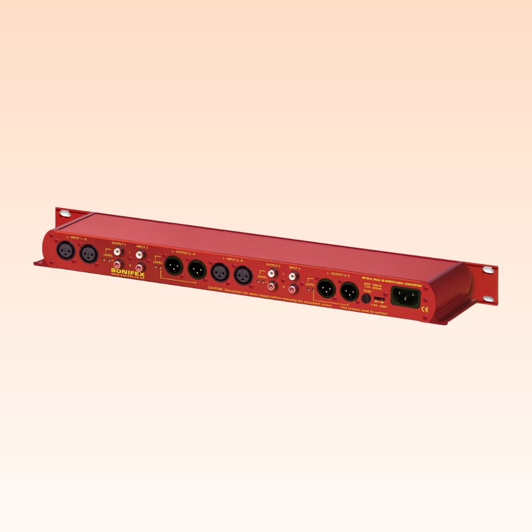 Angled shot of Sonifex RB-BL4 on orange background