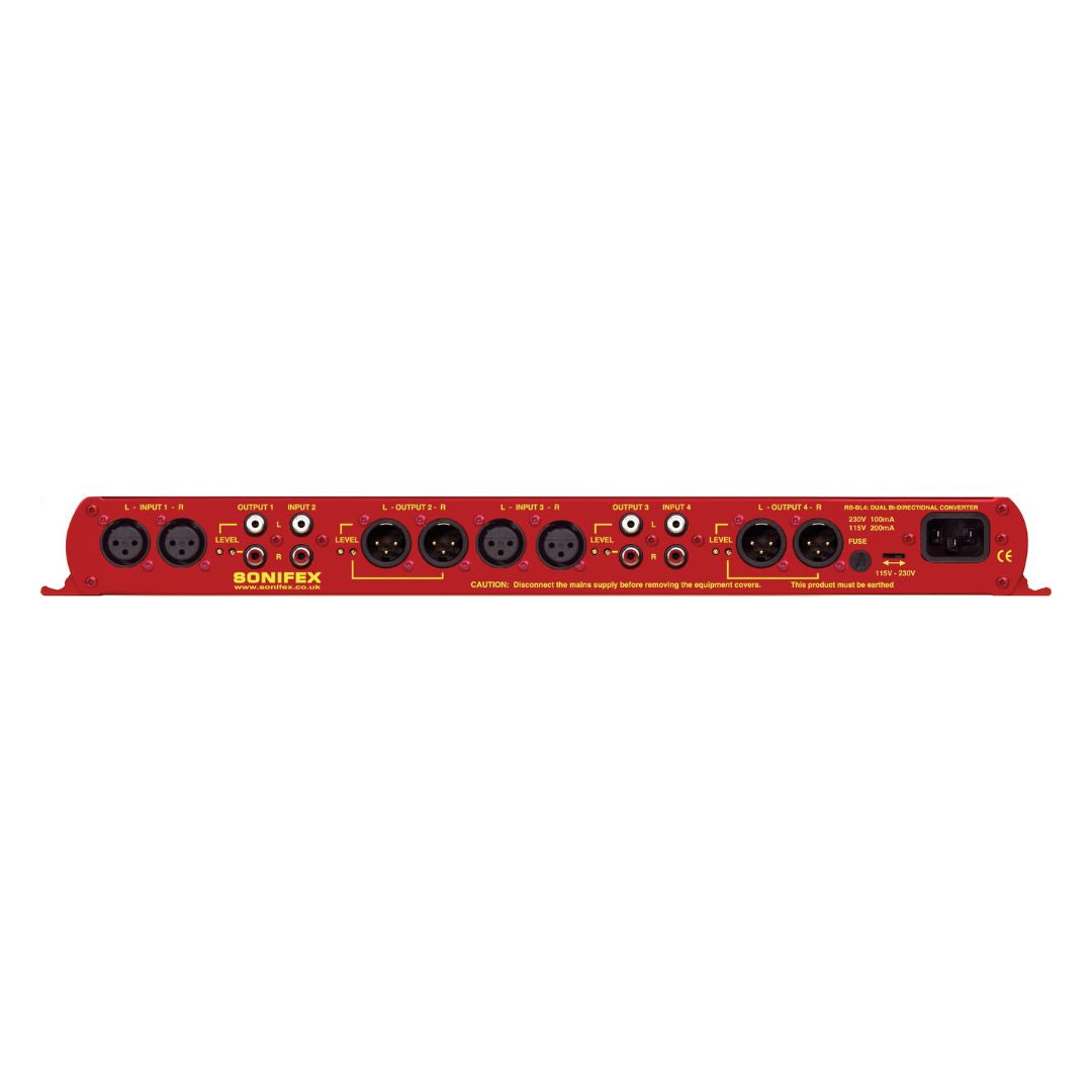 Rear panel of Sonifex RB-BL4 on white background