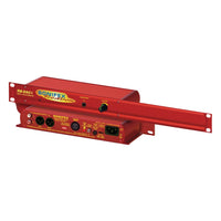 Pair of Sonifex RB-DAC1 stacked on each other displaying rear and front panels on white background