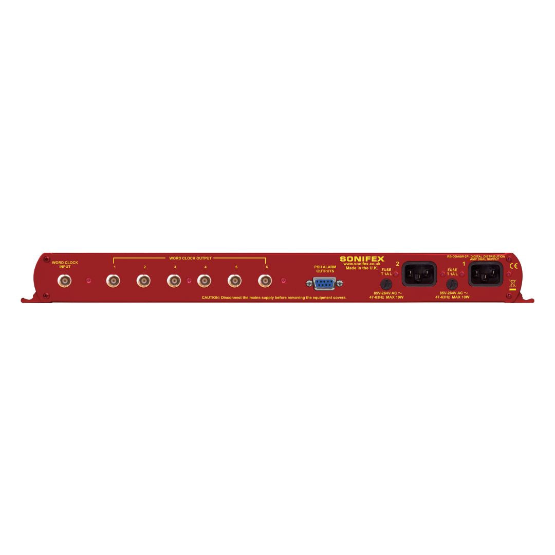 Rear panel of Dual Power Supply Sonifex RB-DDA6W on white background