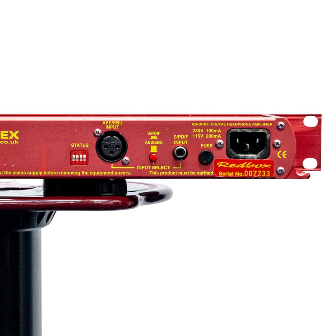 Close up of rear panel of Sonifex RB-DHD6 on mount on white background