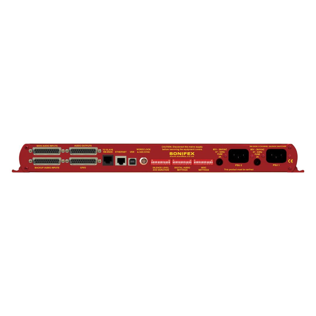 Rear panel of Sonifex RB-DSD8 on white background