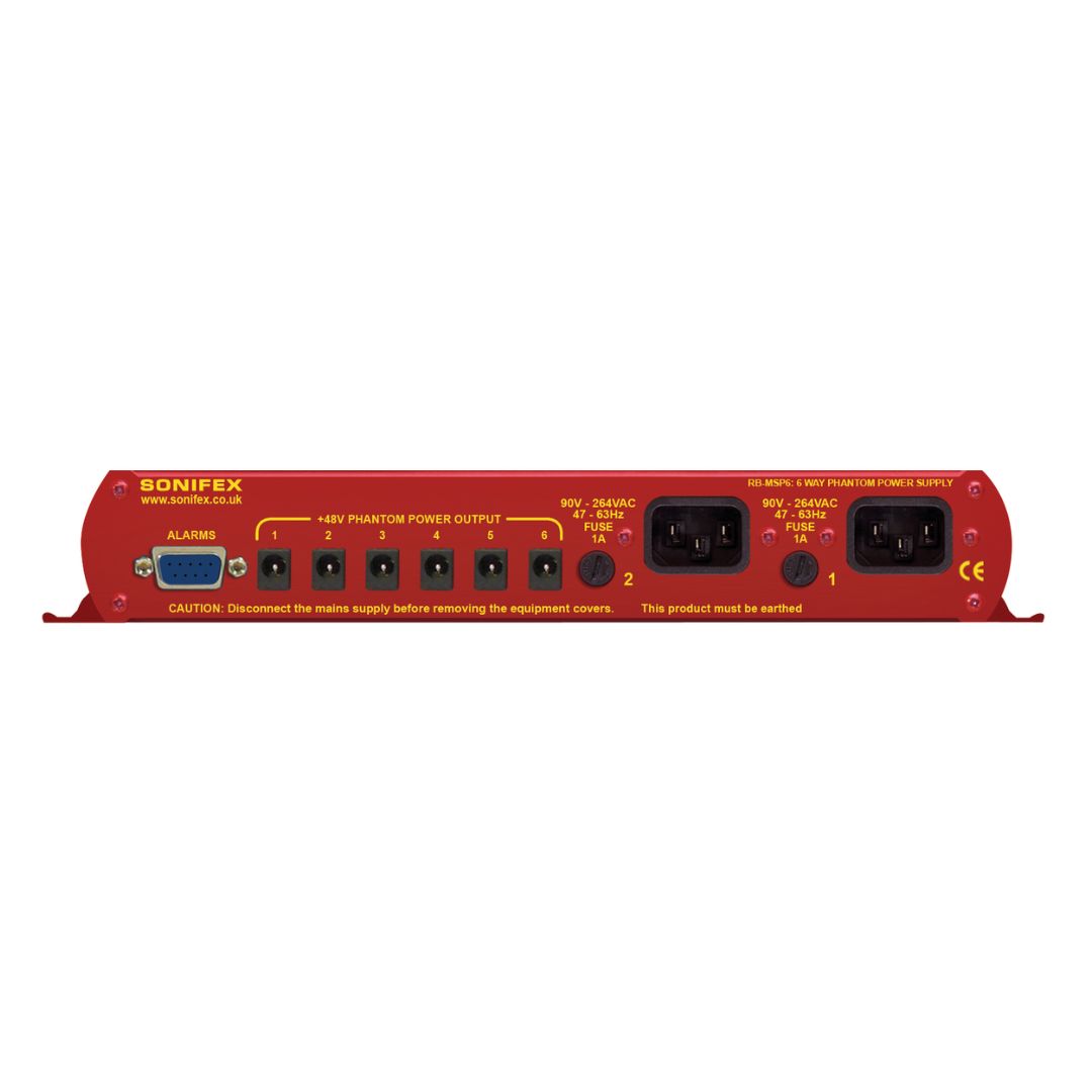 Rear panel of Sonifex RB-MSP6 on white background