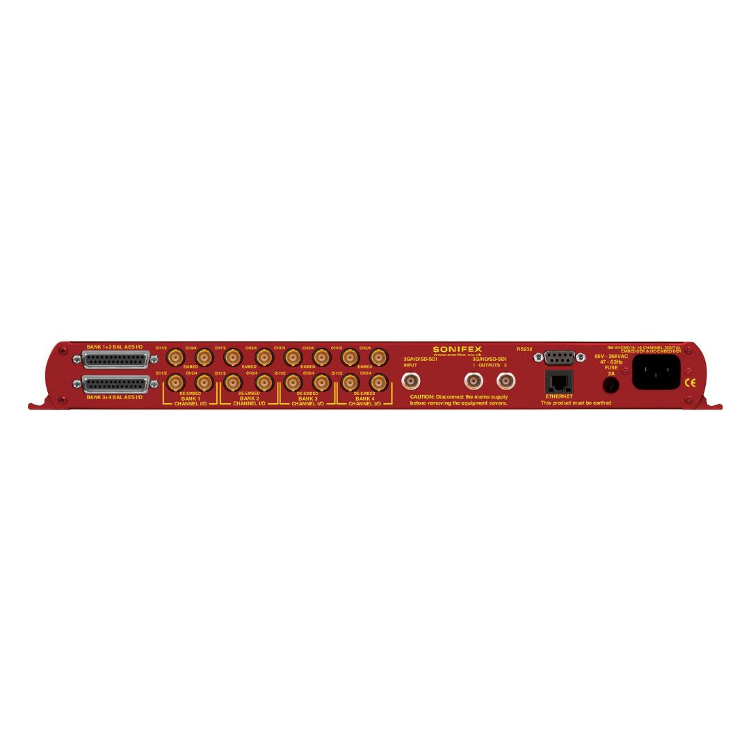 Rear view of Sonifex RB-VHCMD16 on white background