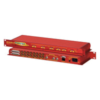 Pair of Sonifex RB-VHCMD16 stacked displaying front and rear panels on white background