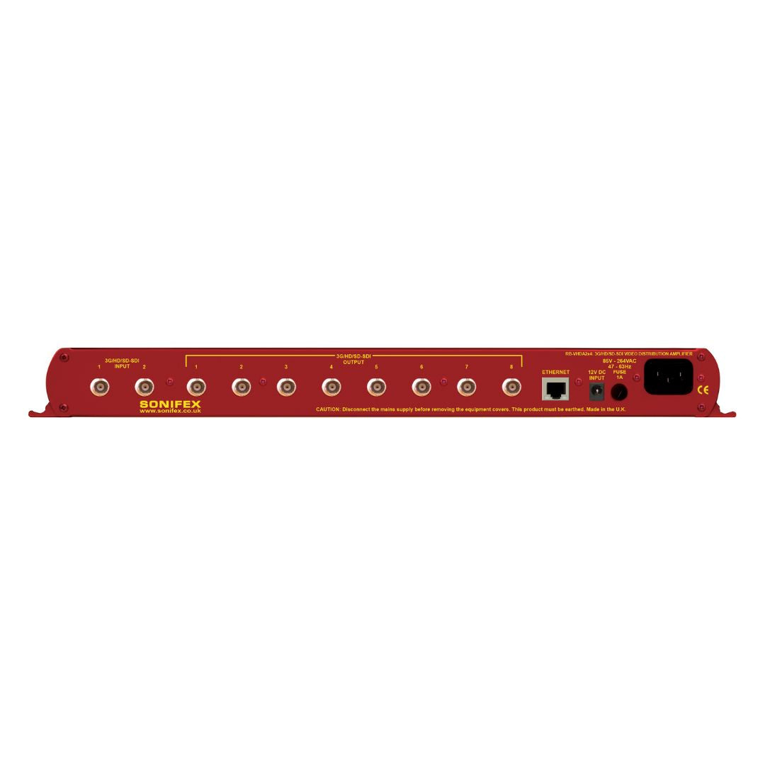 Rear panel of Sonifex RB-VHDA2X4 on white background