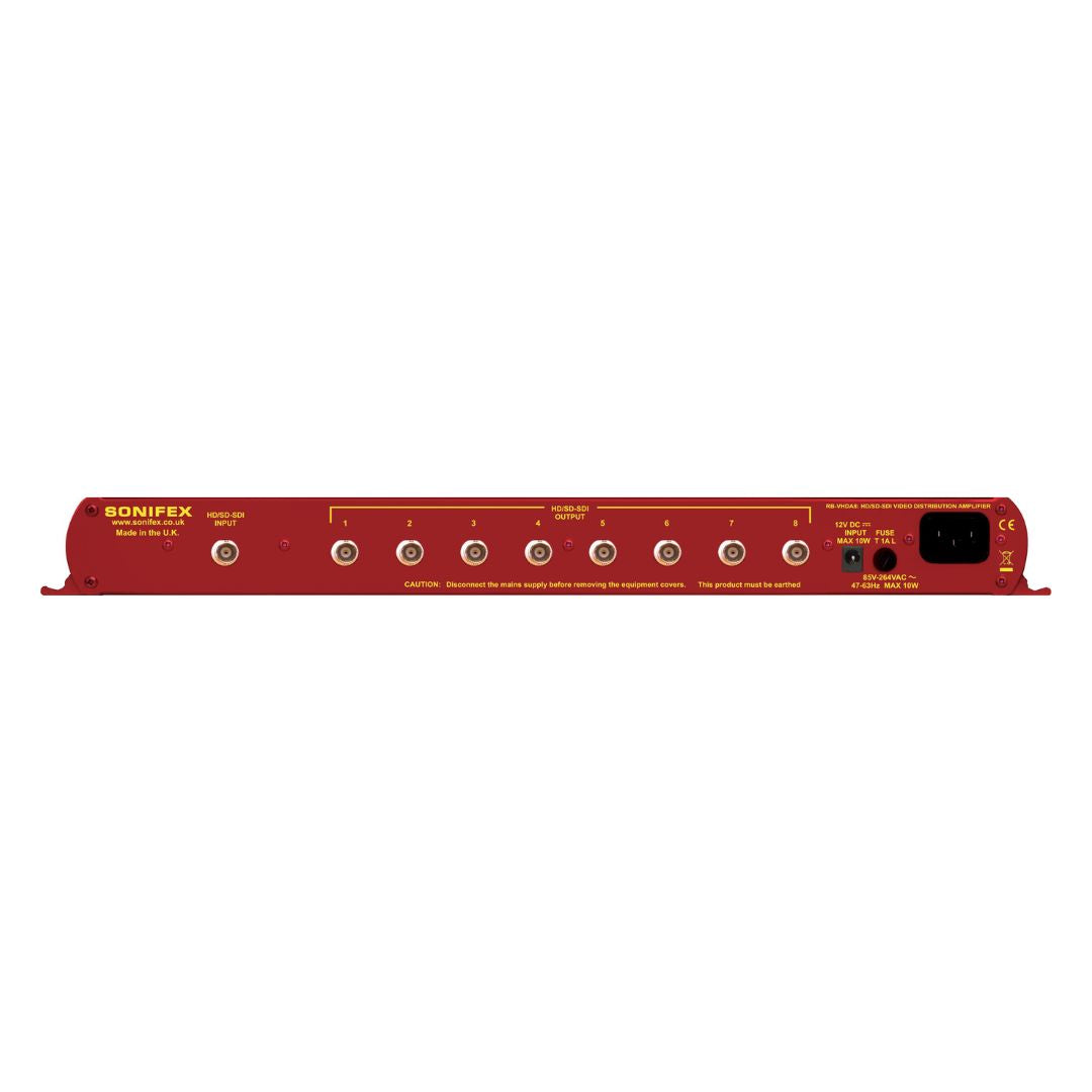 Rear view of Sonifex RB-VHDA8 on white background