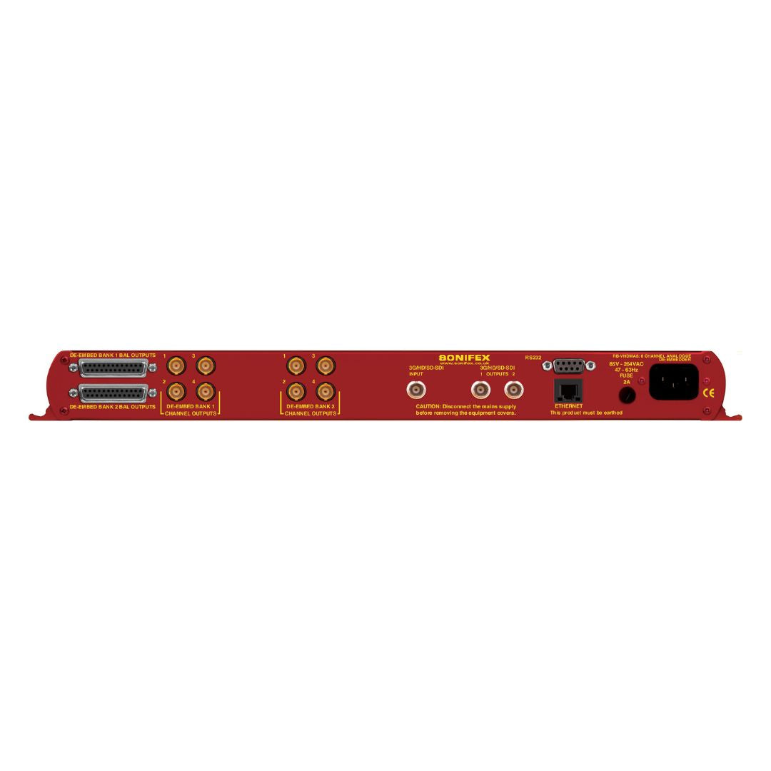 Rear view of Sonifex RB-VHDMA8 on white background