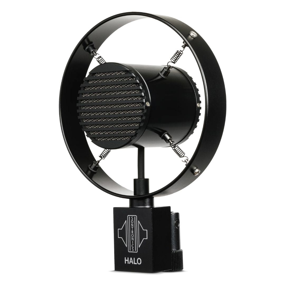 Angled view of Sontronics HALO Dynamic Microphone for Guitar Amps on white background