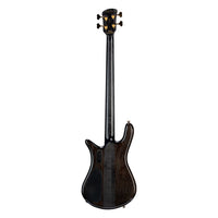 Rear view of Spector Euro 4 CST Bass Guitar Natural Black Burst Gloss on white background