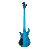Rear view of Spector NS Dimension 5-String Bass Guitar Black & Blue on white background