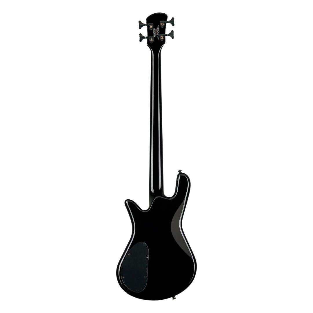 Rear view of Spector NS Ethos HP 4-String Bass Guitar Black Gloss on white background