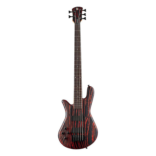 Front view of Spector NS Pulse 5-String Left-Handed Bass Guitar (Cinder Red) on white background