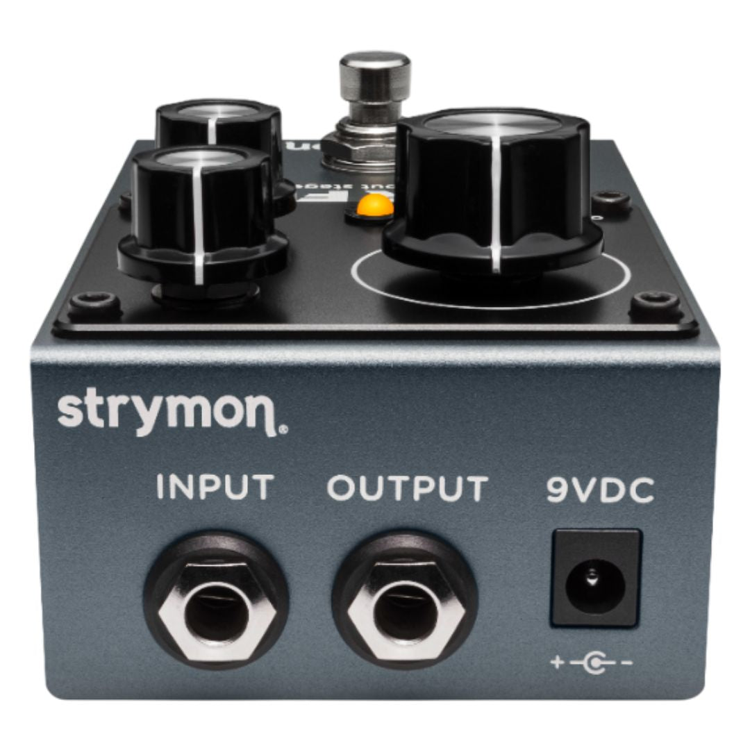Top jacks view of Strymon Farifax Class A Output Stage Drive Pedal on white background