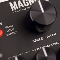 Close up view of Strymon Magneto Tape Delay & Looper Eurorack Module on white background