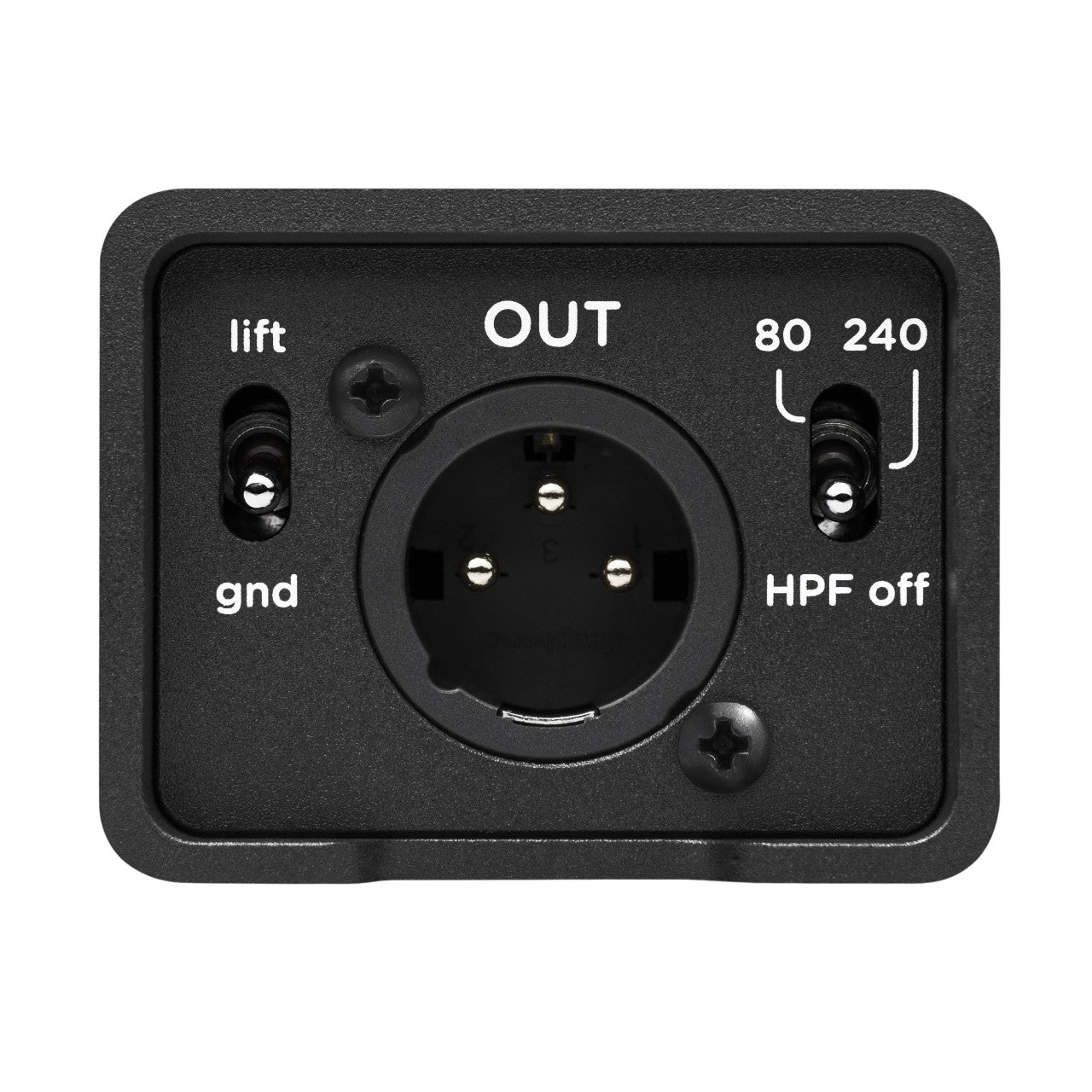 XLR and switches view of Strymon PCH X1 Active DI Isolator on white background