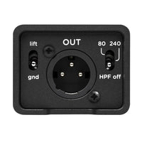 XLR and switches view of Strymon PCH X1 Active DI Isolator on white background