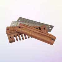 Disassembled view of Suzuki MR-550H Pure Harp Harmonica on purple gradient background