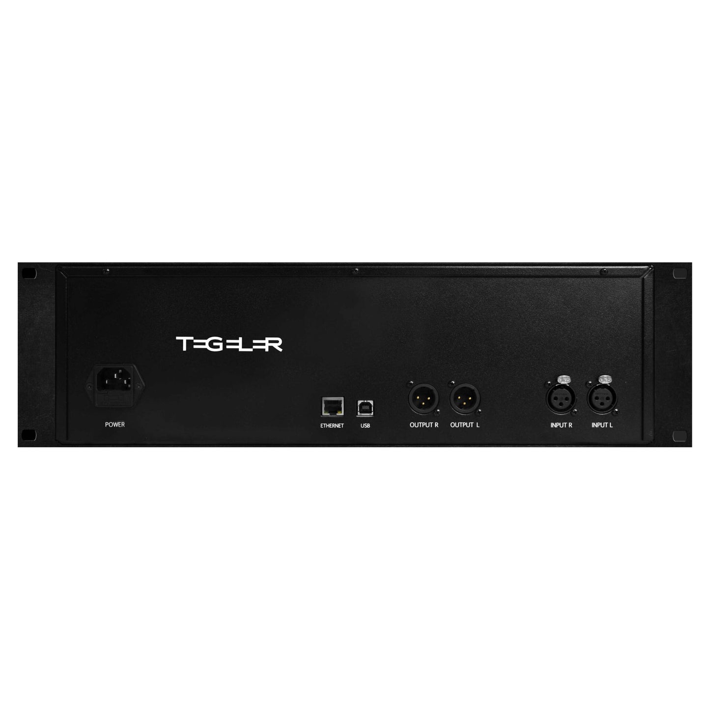 Rear ports view of Tegeler Remote Controllable Vari-Mu Mastering and Bus Compressor on white background