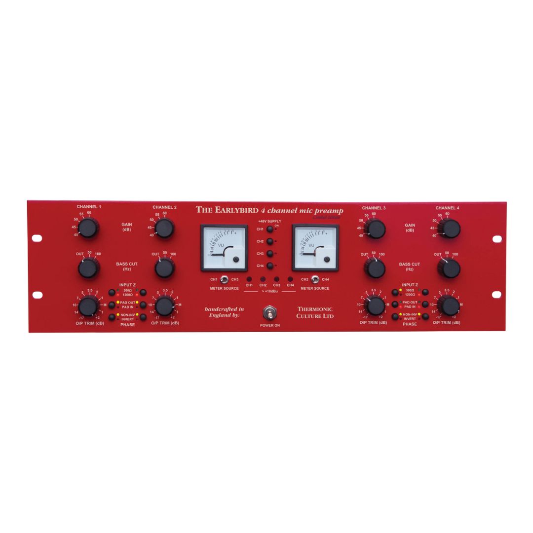 Front panel of red rackmount effect with white background
