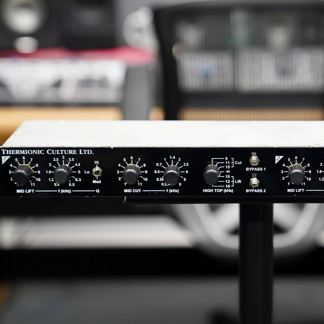 Close up of front panel of Thermionic Culture Pullet with studio background