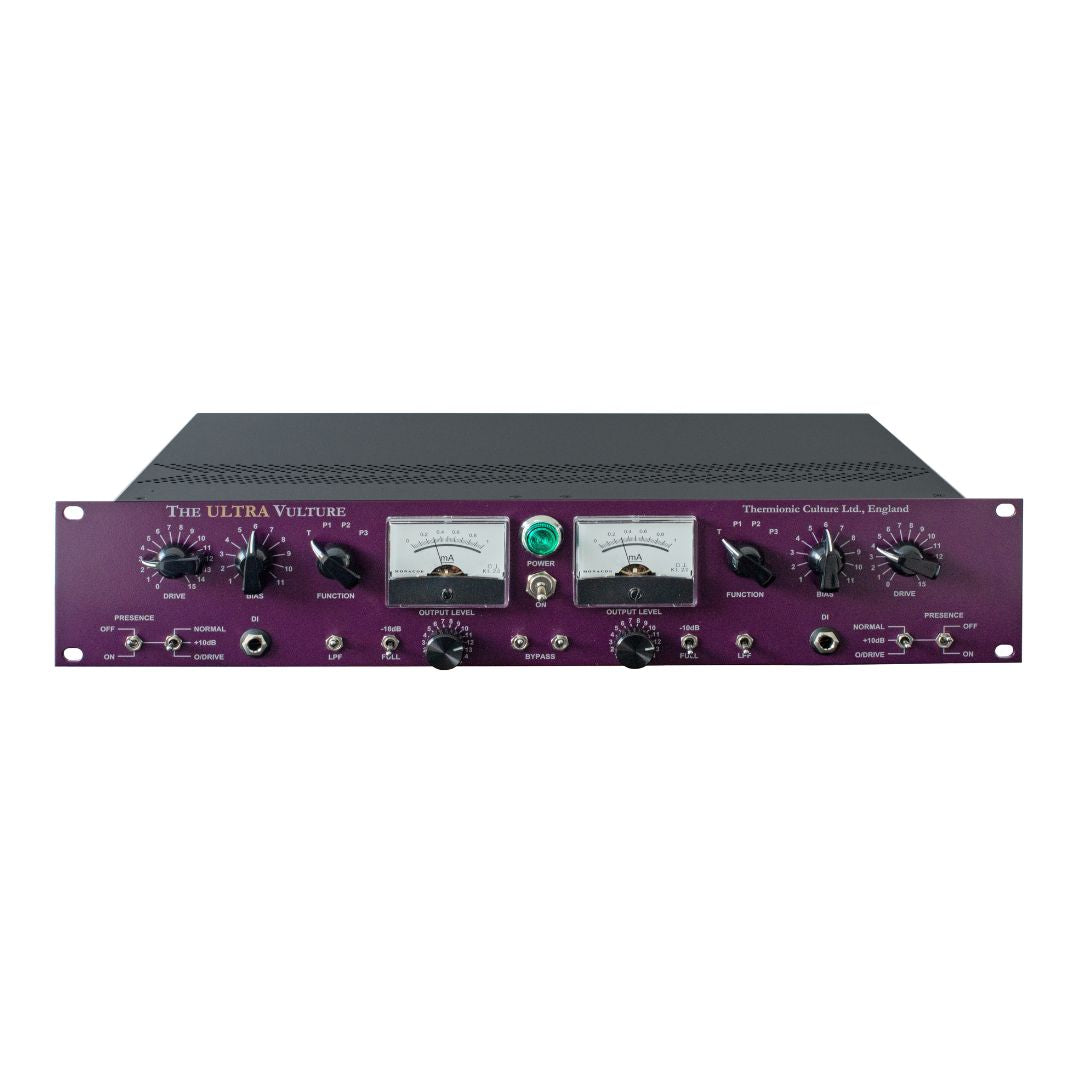 Front of rackmount effect with purple panel and white background