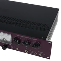 Angled close-up top view of purple and black rackmount effect on white background