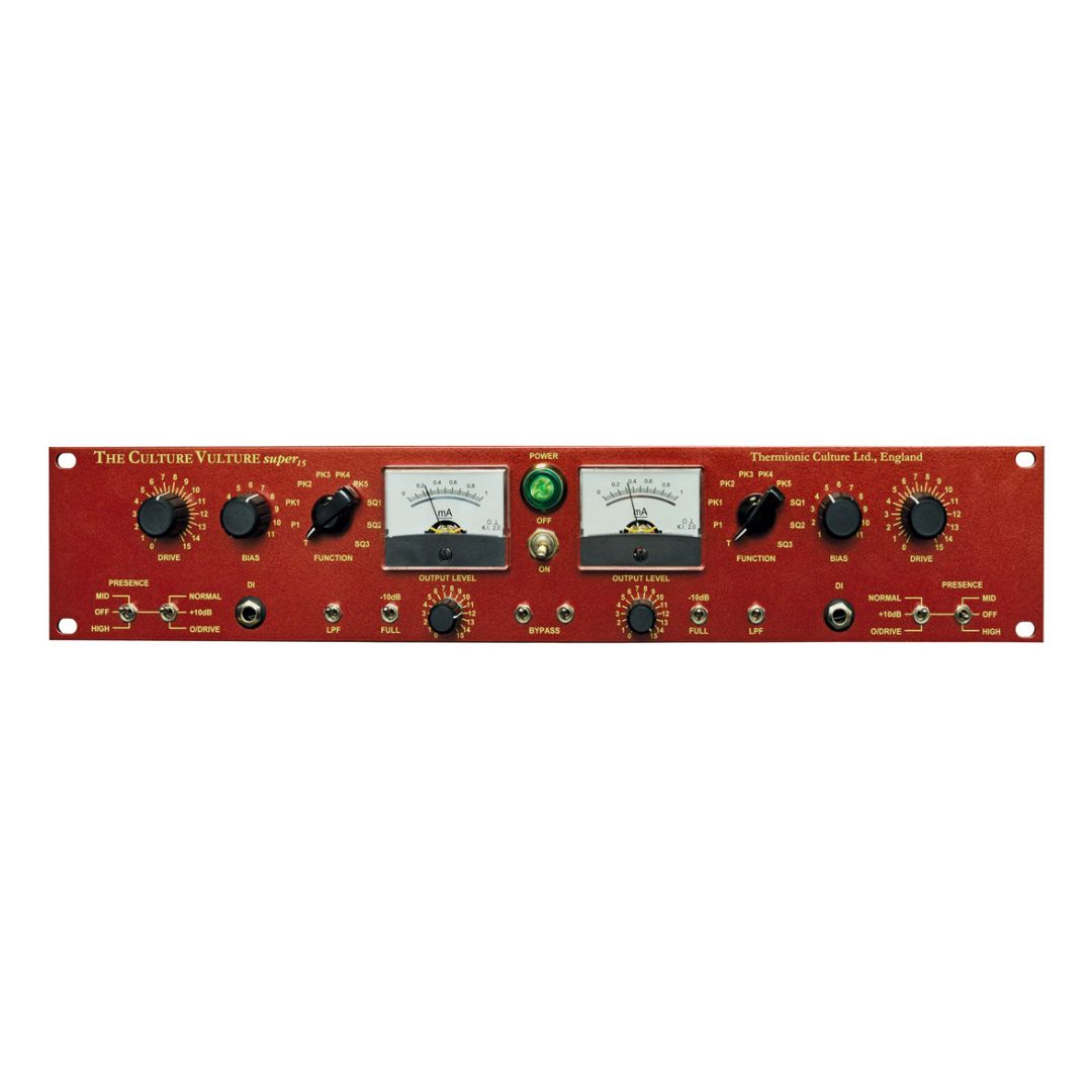 Front panel of red rackmount effect on white background