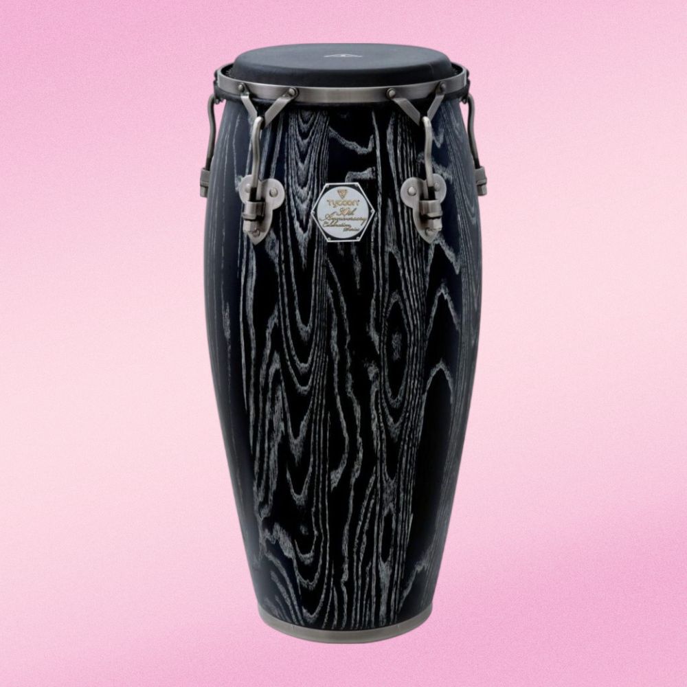 Front view of Tycoon 12 1/2“ 30th Anniversary Celebration Series Conga on pink background