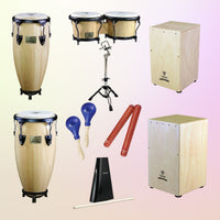 Inclusions of Tycoon World Rhythms Collection Caribbean Set on yellow and pink gradient background
