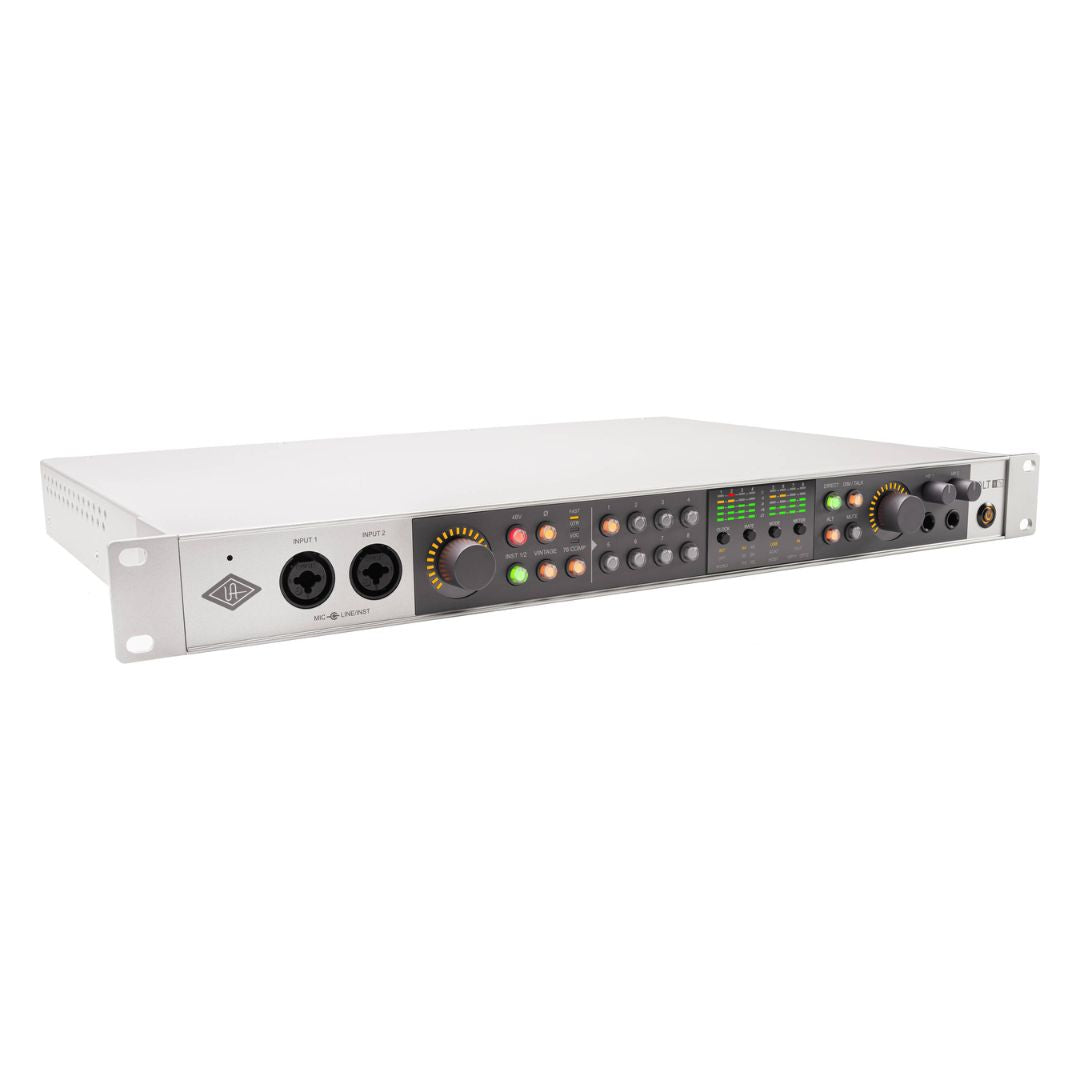 Angled view of Universal Audio Volt 876 USB Recording Studio on white background